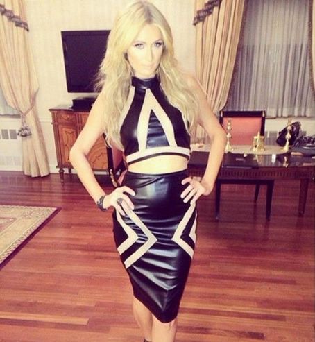Paris Hilton Wears Haus Of Milan Leather Lace Party Famousfix