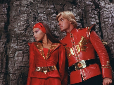 Ornella Muti as Princess Aura and Sam J. Jones as Flash Gordon in Universal Pictures' Flash Gordon.