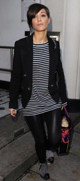 Frankie Sandford of the Saturdays steps out into the cold weather after 