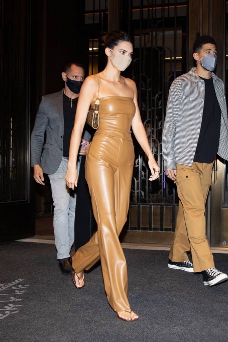 Kendall Jenner Brown Vegan Leather Outfit With Devin Booker