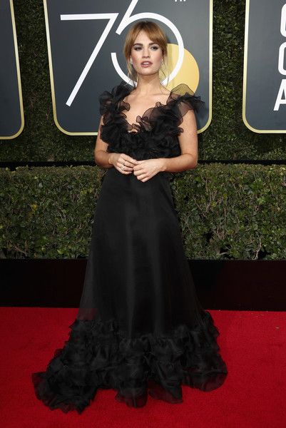 Lily James in Valentino Dress : 75th Annual Golden Globe Awards