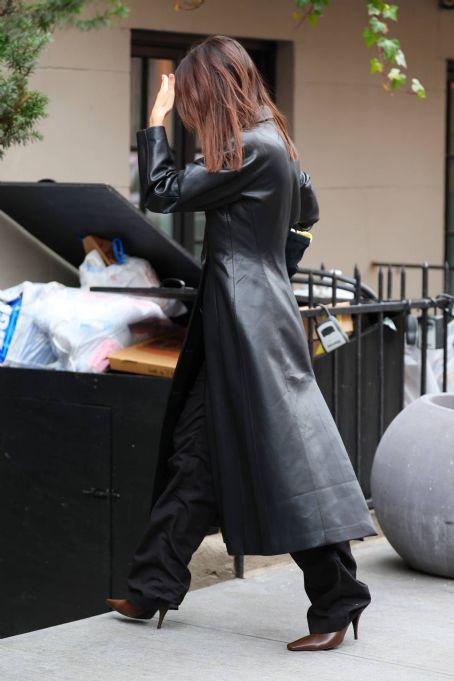 Emily Ratajkowski – Pictured in a long black leather coat while out in New York