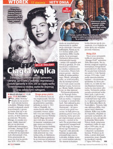 Billie Holiday - Tele Tydzień Magazine Pictorial [Poland] (13 January 2023)