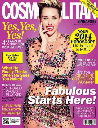 Miley Cyrus, Cosmopolitan Magazine January 2014 Cover Photo - Singapore