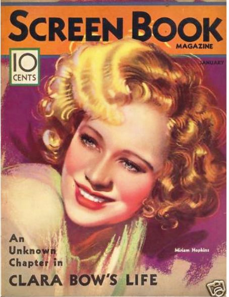 Miriam Hopkins, Screen Book Magazine January 1933 Cover Photo - United ...