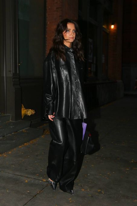 Katie Holmes – In a black leather outfit on a night out in New York