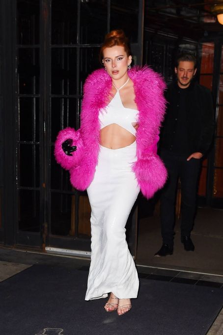 Bella Thorne – Seen on Valentine’s Day in a pink fur coat with boyfriend Mark Emms in NY
