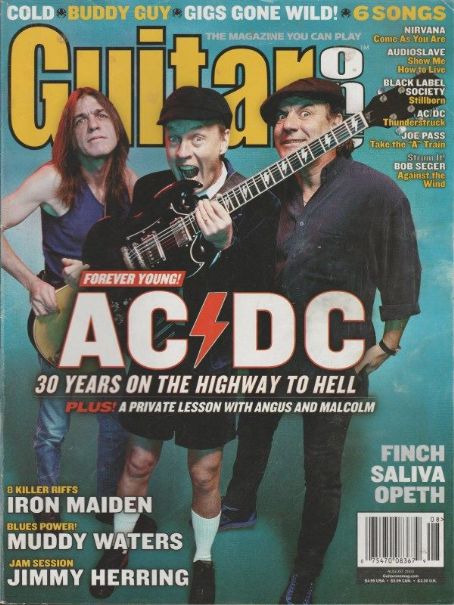 Brian Johnson, Angus Young, Malcolm Young, Guitar One Magazine August ...