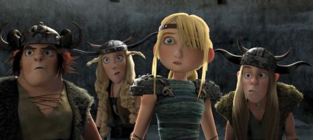 LEFT to RIGHT: Dragon Trainees Snotlout (JONAH HILL), Ruffnut (KRISTIN WIIG), Astrid (AMERICA FERRERA) and Tuffnut (TJ MILLER) --in DreamWorks Animation's 'How to Train Your Dragon,' releasing March 26, 2010. How To Train Your Dragon ™ & © 201