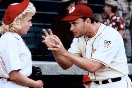 Tom Hanks as Jimmy Dugan and Bitty Schram as Evelyn Gardner in A League ...