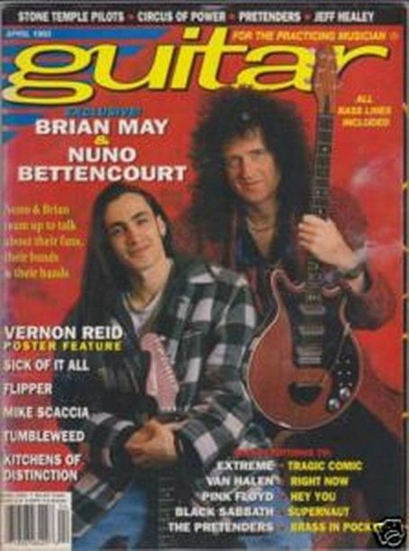 Brian May, Nuno Bettencourt, Guitar World Magazine 09 July 1990 Cover ...