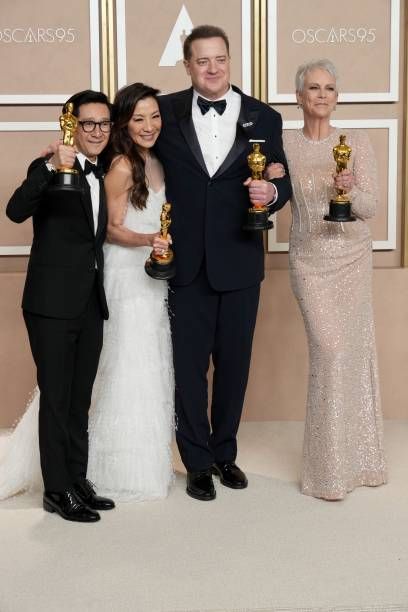 Ke Huy Quan, Michelle Yeoh,Brendan Fraser and Jamie Lee Curtis - The 95th Annual Academy Awards - Press Room (2023)