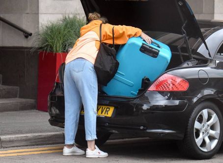 Emily Atack – leaves her hotel in Manchester