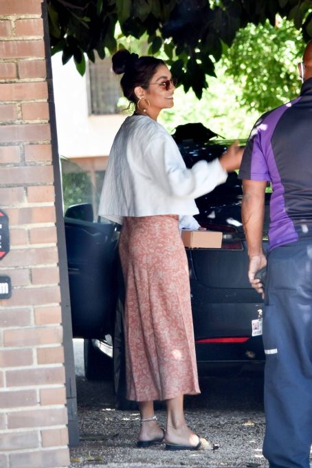 Vanessa Hudgens – Wearing orange flower dress while out getting coffee ...