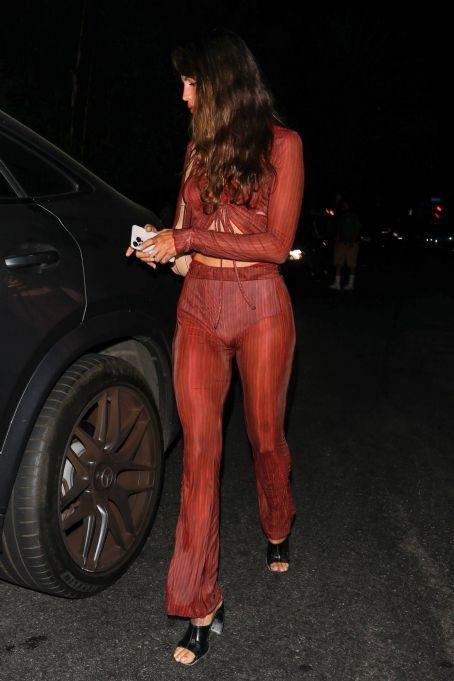 Eiza Gonzalez – Exits San Vicente Bungalow in a red body suit in Los Angeles