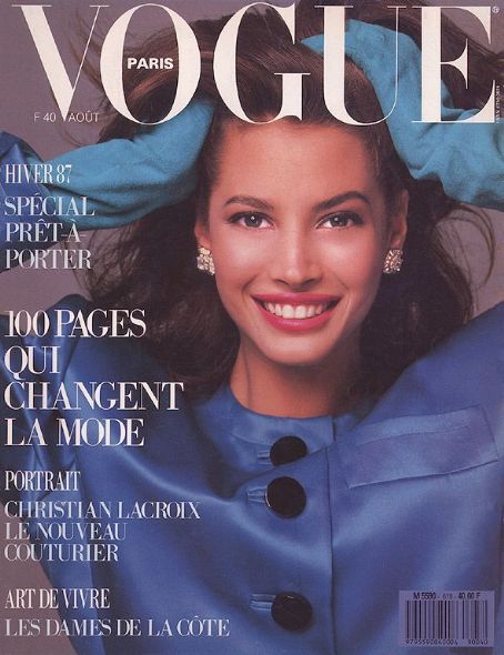 Christy Turlington, Vogue Magazine August 1987 Cover Photo - France