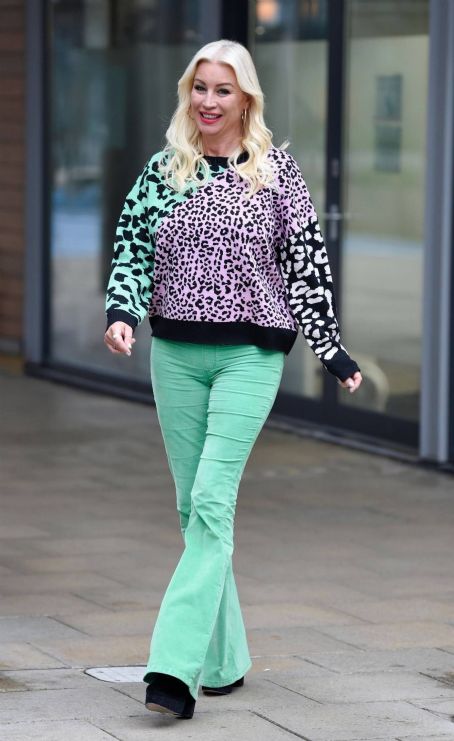 Denise Van Outen – In colourful attire as she leaves Steph’s Packed Lunch TV Studios in Leeds