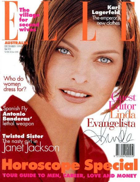 Linda Evangelista, Huggy Ragnarsson, Elle Magazine December 1995 Cover ...