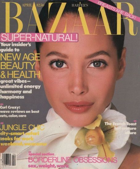 Christy Turlington, Harper's Bazaar Magazine April 1988 Cover Photo 