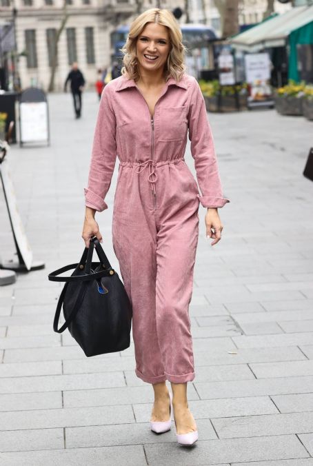 Charlotte Hawkins – Seen in a pink jumpsuit at Classic FM studios in London