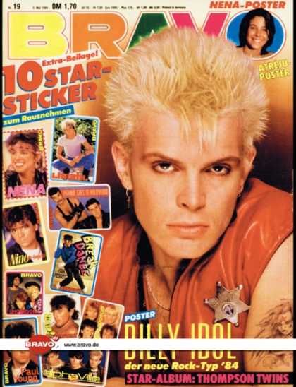 Billy Idol Bravo Magazine 1984 Cover Photo Germany 0558