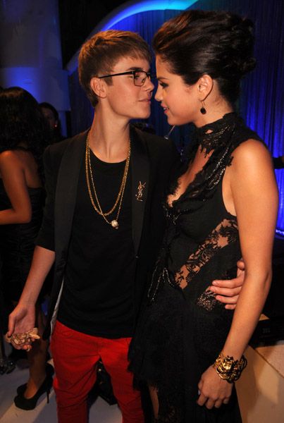 Justin Bieber and Selena Gomez at the 2011 MTV Video Music Awards this evening, August 28, held at the Nokia Theatre L.A. LIVE  in Los Angeles, California