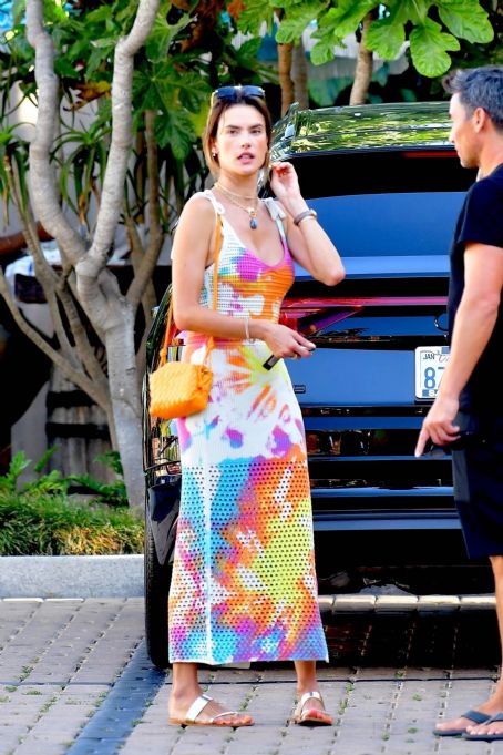 Alessandra Ambrosio – In tie-dye knitted dress with boyfriend Richard Lee in Malibu