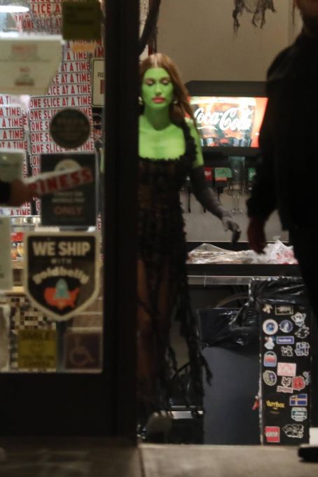 Hailey Bieber – Dresses up as She-Hulk while leaving Prince Street Pizza restaurant