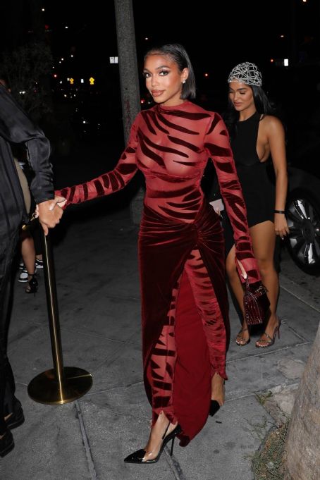 Lori Harvey – In a red velvet dress at The Fleur Room in West Hollywood