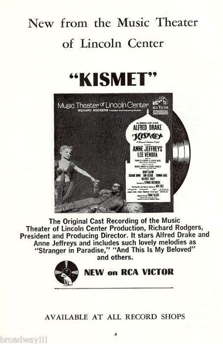 Kismet 1965 Music Theater Of Lincoln Center Starring Alfred Drake