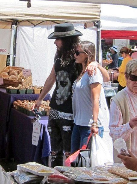 Russell Brand out at Pacific Palisades Market with Isabella Brewster (July 15)
