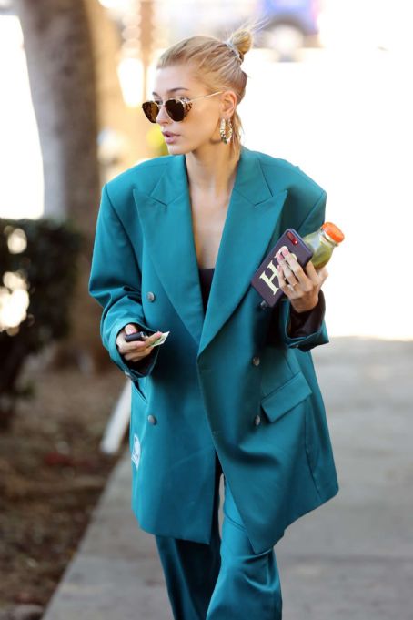 Hailey Baldwin in Blue Suit – Out in Los Angeles