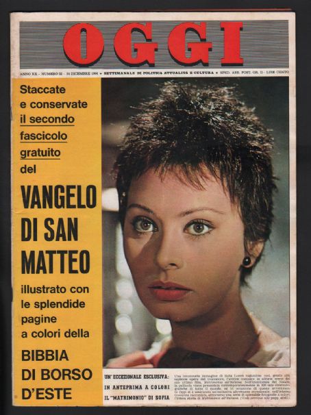 Sophia Loren, Oggi Magazine 24 December 1964 Cover Photo - Italy