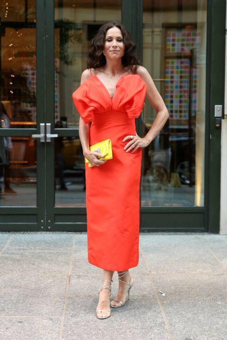 Minnie Driver – Wears a red Carolina Herrera dress for the premiere of ‘Modern Love’ in New York
