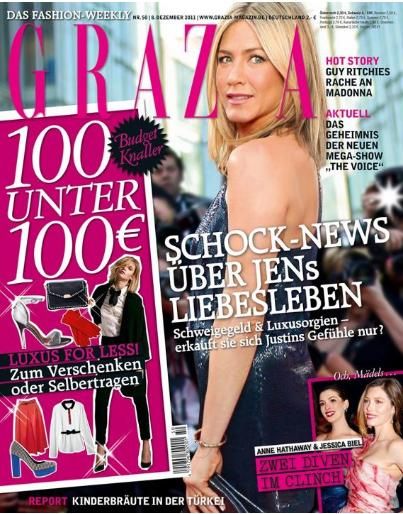 Jennifer Aniston, Grazia Magazine 08 December 2011 Cover Photo - Germany