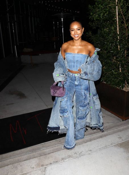 Karrueche Tran – In an all denim outfit at ‘Mr. T’ Restaurant in Hollywood