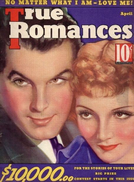 Claudette Colbert, Fred MacMurray - True Romances Magazine Cover [United States] (April 1936)