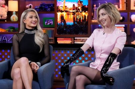Paris Hilton and Heidi Gardner at Watch What Happens Live with Andy Cohen
