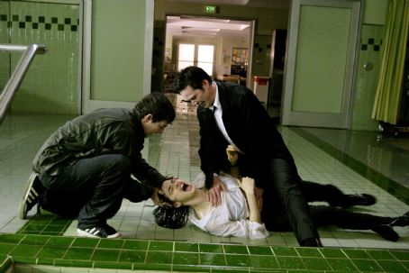 (L-r) SHIA LaBEOUF, KEANU REEVES and RACHEL WEISZ in Bros. Pictures’ supernatural thriller “Constantine.” Photo by David James