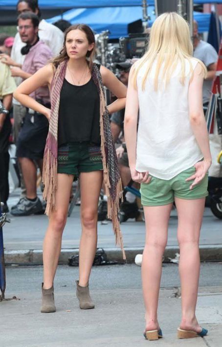 Elizabeth Olsen And Dakota Fanning On The Set Of Very Good Girls In New York City July 18